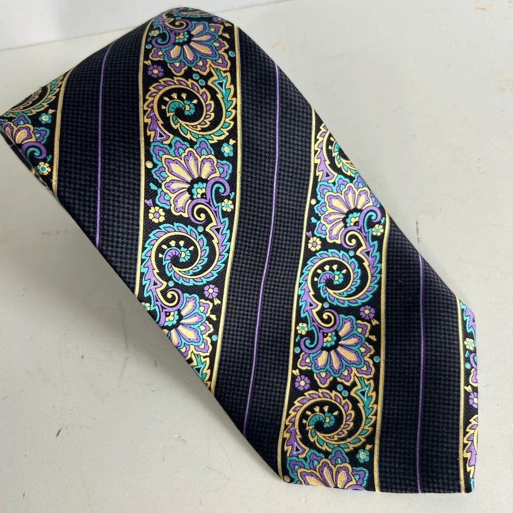 Robert Talbott Best of Class Silk Tie Black Purple Teal Paisley Floral Stripe